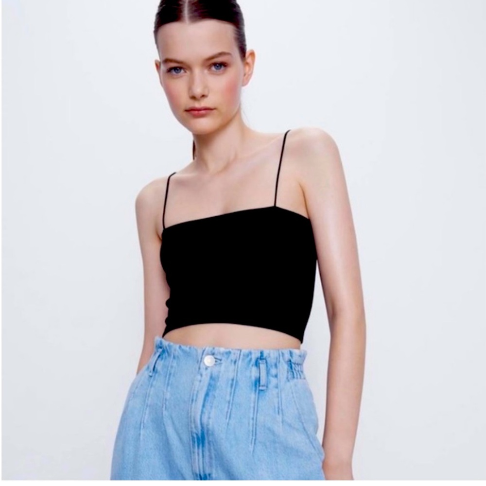 Zara Cord Strap Ribbed Knit Tube Crop Top Size Small